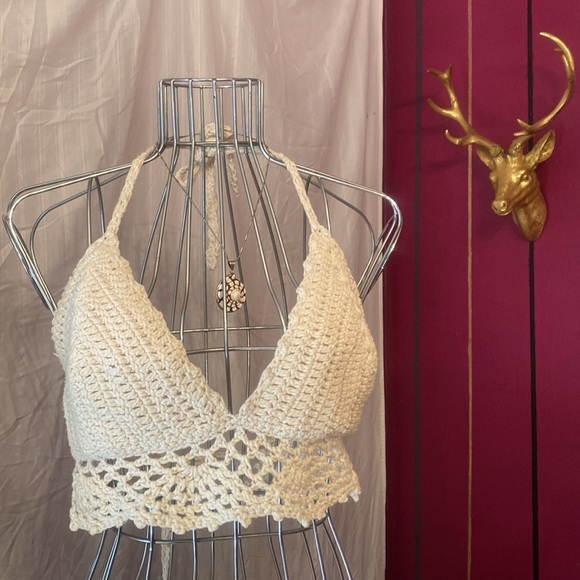 FOUR Hand Crocheted Bikini Tops, Black, Red, Burgundy and Cream. Adjustable. - Picture 6 of 11